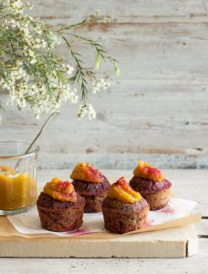 Beetroot and purple carrot muffins