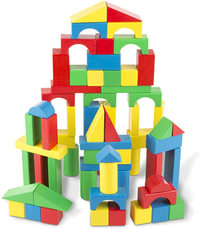 100 Wood Blocks Set : 9 Geometric Shapes in 4 Bright Colors - Melissa & Doug