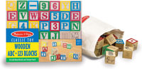 Wooden ABC/123 Blocks : 50 Solid Wood Blocks and Storage Pouch - Melissa & Doug