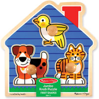 House Pets - Jumbo Knob Wooden Puzzle : 3-Piece Wooden Puzzle with Dog, Cat and Bird - Melissa & Doug