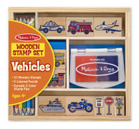 Vehicle: Wooden Stamp Set & 1 Scratch Art Mini-Pad Bundle