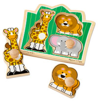 Jungle Friends - Jumbo Knob Wooden Puzzle : 3-Piece Wooden Puzzle with Giraffe, Elephant and Lion - Melissa & Doug