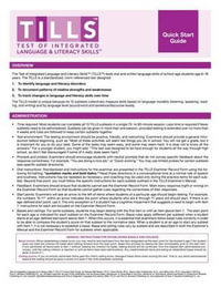 Test of Integrated Language and Literacy Skills (R) (TILLS (R)) Quick Start Guide : Quick Start Guide - Nickola Nelson