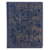 KJV Large Print Note-Taking Bible Navy Blue Floral Faux Leather - Christian Art Gifts