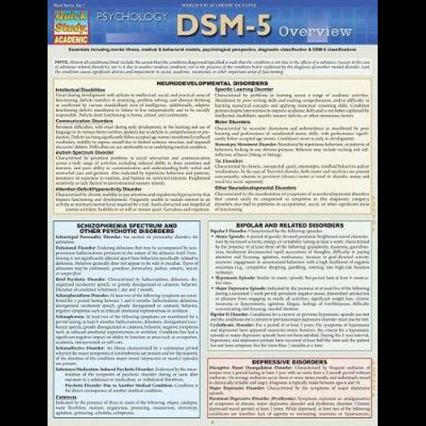 DSM-5 Overview (Quick Study Academic): BarCharts, Inc