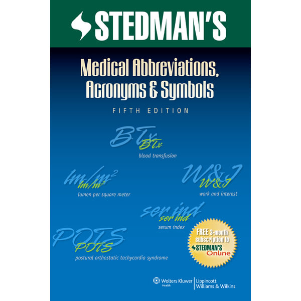 Stedman S Medical Abbreviations Acronyms Symbols 5th Edition By Stedman Booktopia