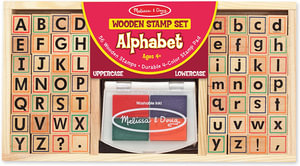 Wooden Alphabet Stamp Set : 56 Stamps & 4-Color Stamp Pad - Melissa & Doug