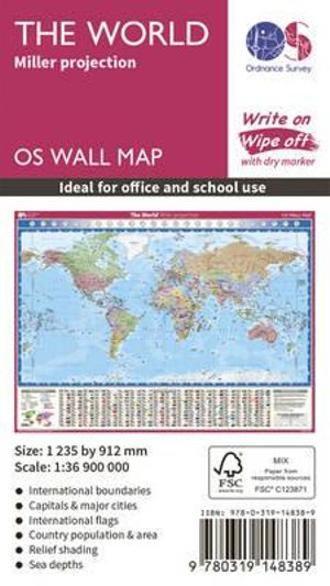 The World : Wall Map : Miller Projection - Ordnance Survey