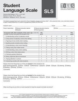 Test of Integrated Language and Literacy Skills (R) (TILLS (R)) Student Language Scale : Student Language Scale (SLS) - Nickola Nelson