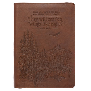 Soar Wings Like Eagles Isaiah 40:31 - Journal with Zipper (Tan) : Faux Leather, Lined - Christian Art Gifts Inc