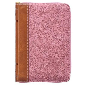 KJV Pocket Bible Two-Tone Pink/Brown with Zipper Faux Leather - Christian Art Gifts