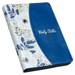 KJV Large Print Thinline Bible Two-Tone Blue/Printed Floral with Zipper Faux Leather - Christian Art Gifts