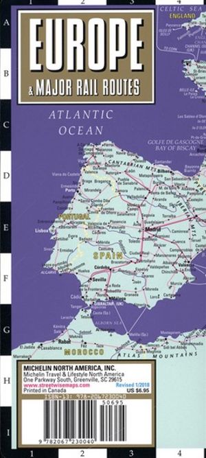 Streetwise Europe & Major Rail Routes Laminated Map : City Plans - Michelin